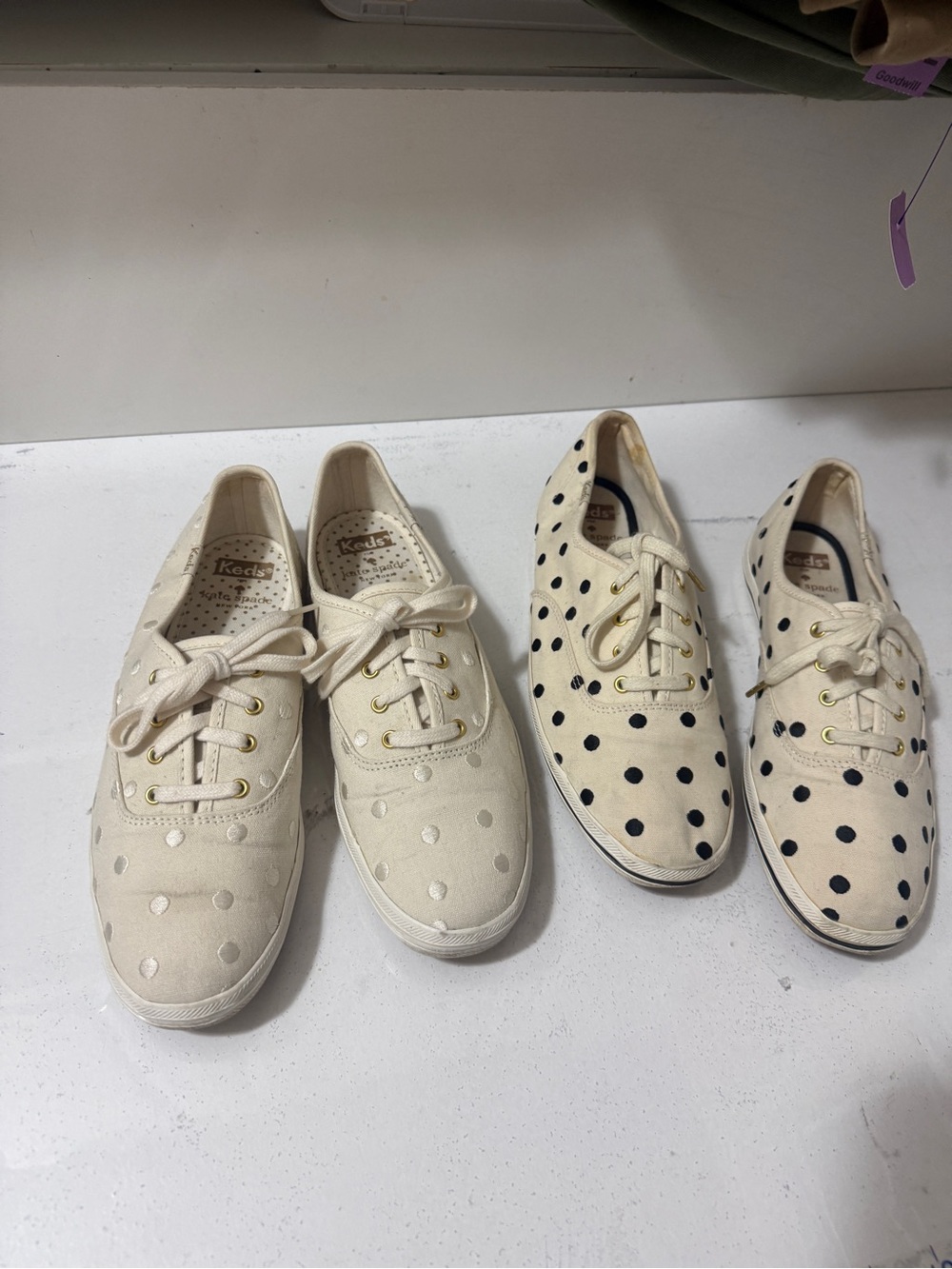 Kate Spade Keds Cream Canvas Polka Dot Sneakers Black and Cream Dots size 8,two